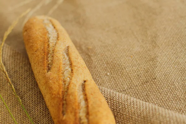 Franse Stokbrood Zak Materiaal Vers Brood Jute — Stockfoto