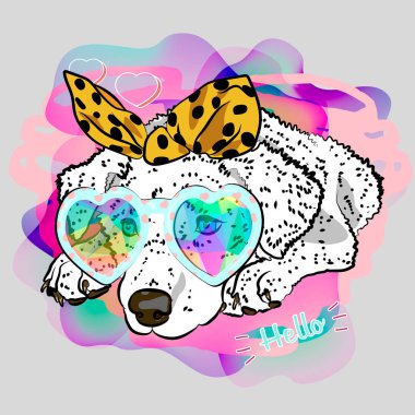 Sevimli köpek yavrusu sıkılmış. Moda T-shirt için vektör eskiz. Köpeğin portresi.