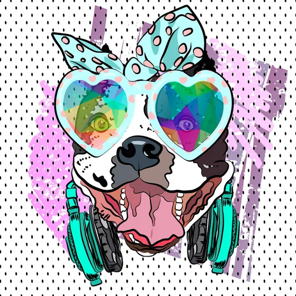 Lustige Grafik Bulldog Mädchen Vektorskizze Hund Comic Porträt Hund — Stockvektor