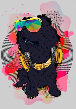 Zengin chow chow köpek. Serin prtint. İsolaterd vektör çizim.