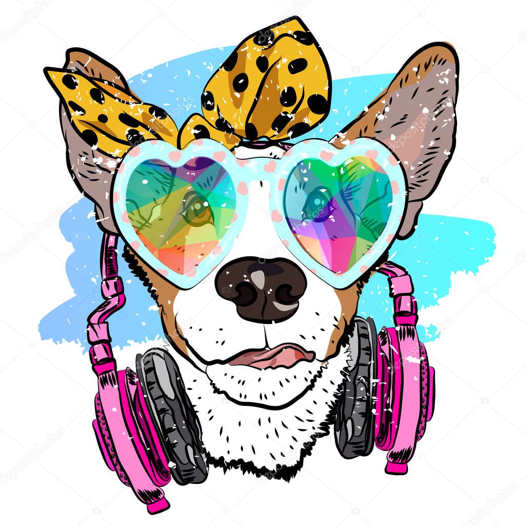 Cool dog. Comic print for yours t-shirt. Fashion graphic. Vector illustration.