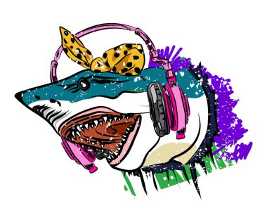 Komik grafik. Vektör çizimi köpekbalığı. Komik portre köpekbalığı.