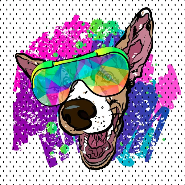 Colorful vector poster with a dog in glasses.