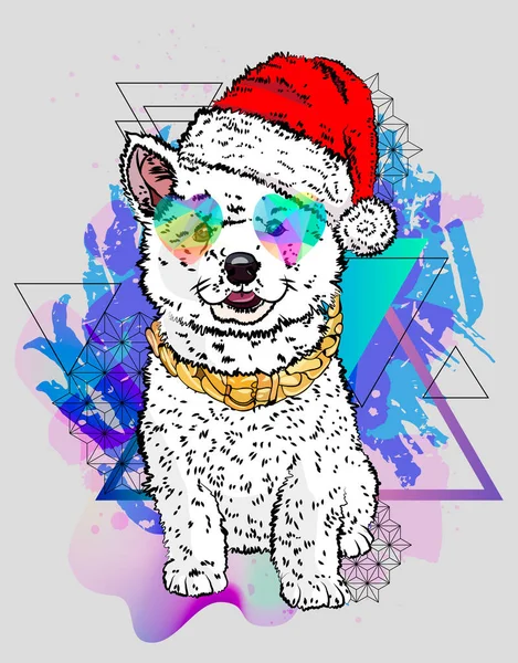Schiţă Iarnă Cool Câine Iarnă Imprimare Ilustrație Vectorială Izolată — Vector de stoc