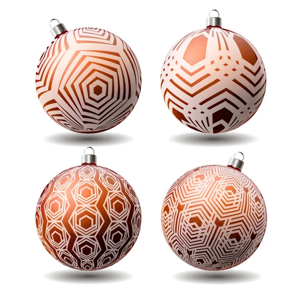 Kerstballen Met Geometrische Versieringen Vector — Stockvector