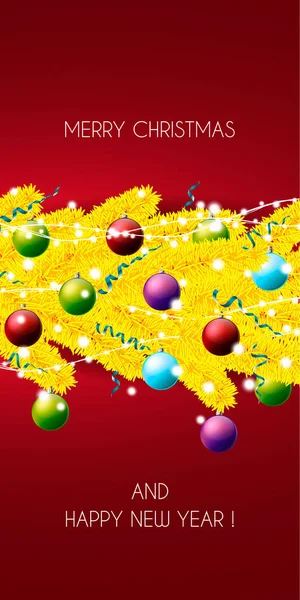 Bannière Nouvel Avec Des Branches Dorées Épinette Avec Des Boules — Image vectorielle
