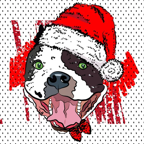 Bulldog Dans Des Portraits Père Noël Claude Vecteur — Image vectorielle
