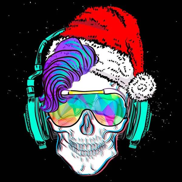 Crâne Avec Mohawk Affiche Musicale Impression Grunge Glitch Hiver Dessin — Image vectorielle