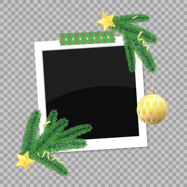 Marco Fotográfico Sobre Fondo Transparente Decoración Navidad — Vector de stock