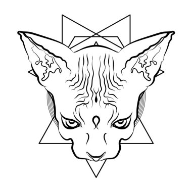 Vektör çizim. Mısır kedi kafa ile geometrik simgeler. Mistik Totem.