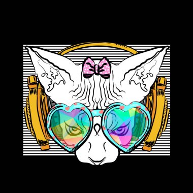 Güzel illüstrasyon ile kulaklık Mısır bir kedi. Komik resmi insanlaşmış hayvanlar konulu.