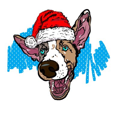Bir köpek Noel şapka içinde Illustration. Vektör çizim Eps 10.