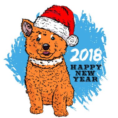 Sarı bir köpek yavrusu ile 2018 sembolü ile kartpostal. Vektör çizim eps 10.