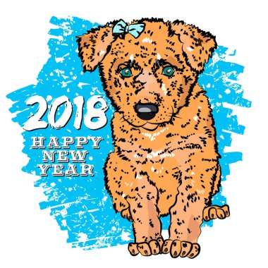 Kartpostal ile 2018 - sarı köpek sembolüdür. Vektör çizim Eps 10.