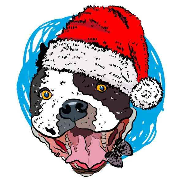 Bulldog Dans Chapeau Nouvel Imprimer Pour Carte Voeux Nouvel Illustration — Image vectorielle