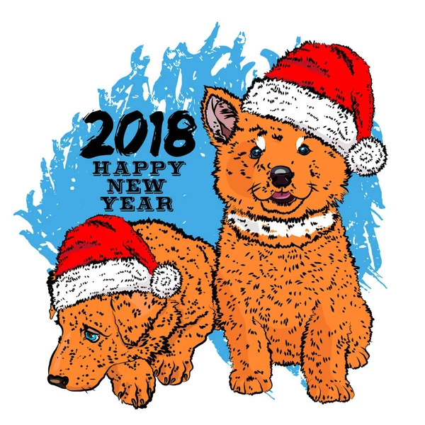 Yeni yıl kartı iki sarı kukla ile. Vektör çizim Eps 10.