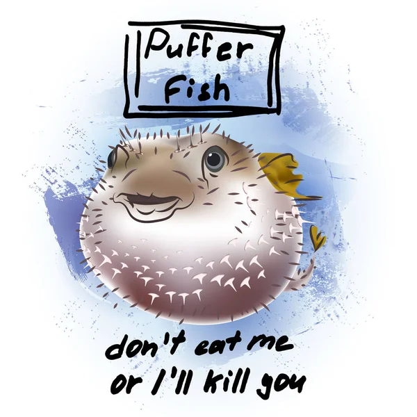 Ryby Puffer Slogan Wektor Ilustracja Komiks — Wektor stockowy