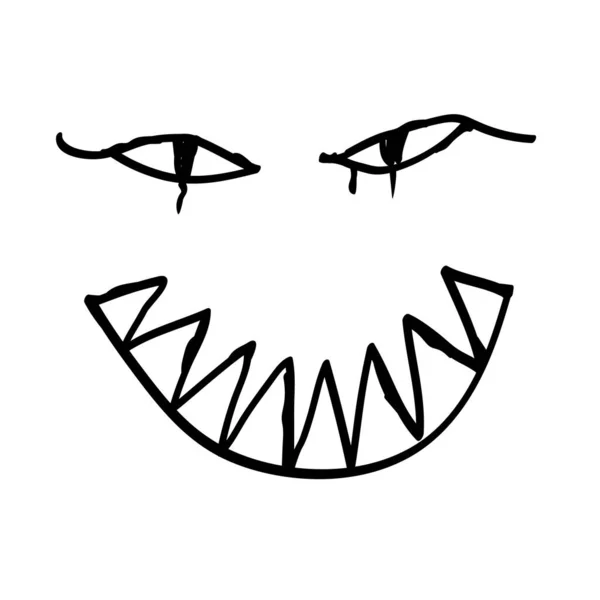 Skrämmande Monster Halloweensymbol Linjär Olycksbådande Smiley — Stock vektor