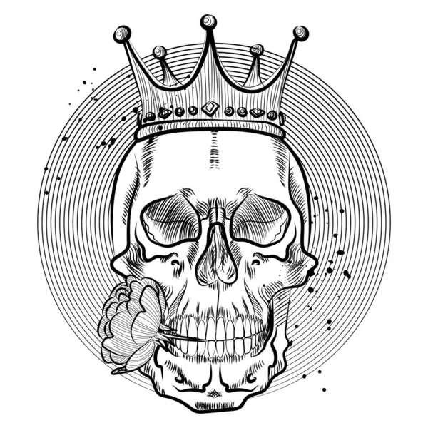 Ilustración Romántica Cráneo Corona Con Rosa Los Dientes — Vector de stock
