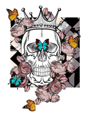 Beautiful illustration with skull. Can be used for t-shirts, sweatshirts, tattoo parlors, illustration for book. clipart