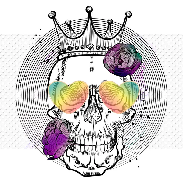 Königsschädel Illustration Totenkopf Mit Sonnenbrille Sommerdruck — Stockvektor