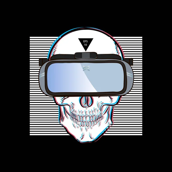 Lebka Nosí Brýle Virtuální Reality Ilustrace Virtuální Reality — Stockový vektor