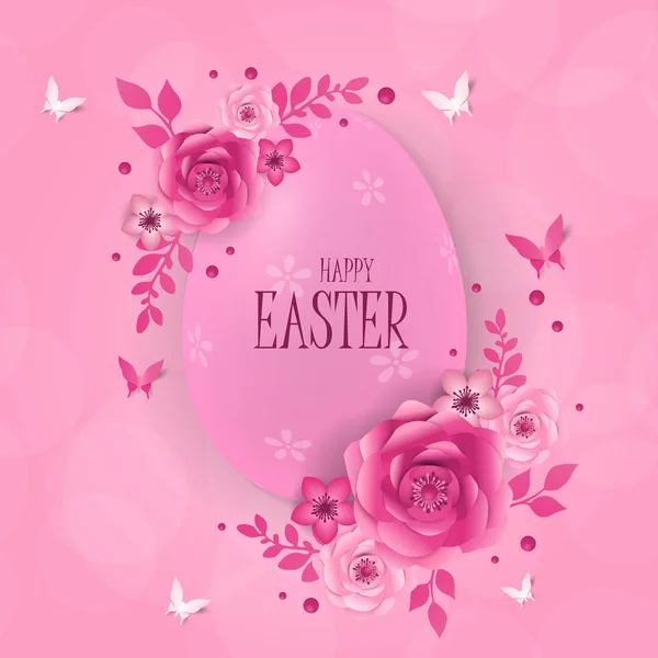 Happy Easter day design with frame egg and flowers. — Stock Vector