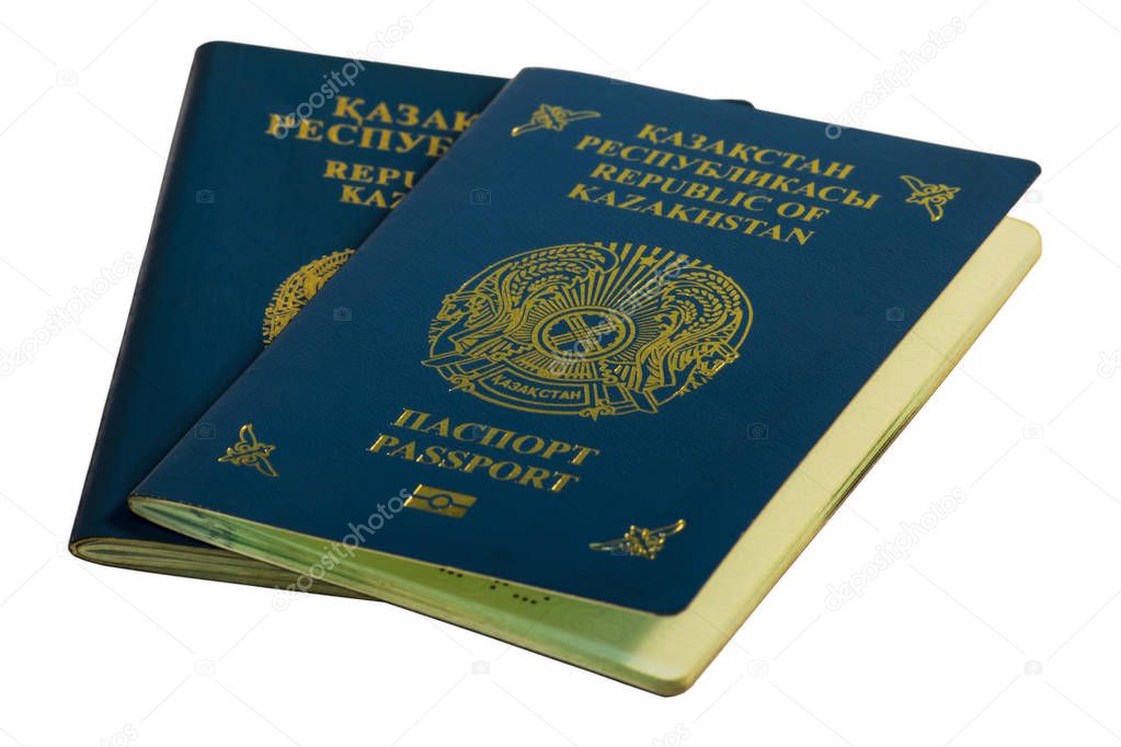 two passports of a citizen of the Republic of Kazakhstan on a white background isolate