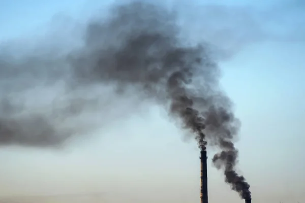 Pipe Coal Boiler Smokes Black Smoke — Stock Photo, Image