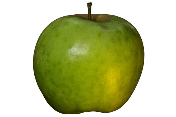 美味成熟的绿色苹果与茎在白色背景隔离 — 图库照片