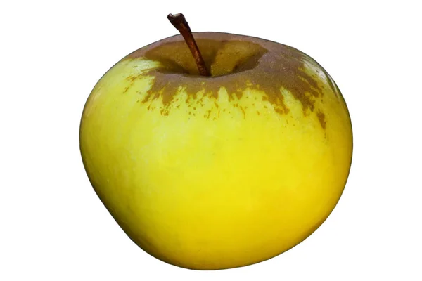 Зрізати Жовте Яблуко Стеблом Білому Тлі Ізольовані — стокове фото