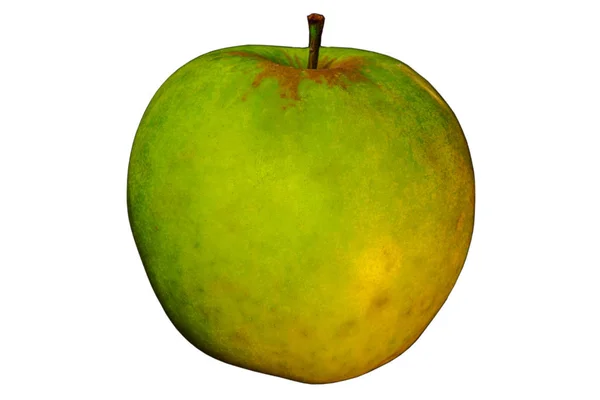Mogna Gröna Äpplen Med Stam Vit Bakgrund Isolera — Stockfoto
