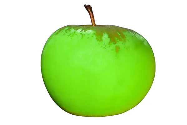 Ώριμα Πράσινο Μήλο Στέλεχος Άσπρο Φόντο Απομόνωση — Φωτογραφία Αρχείου