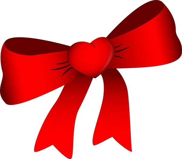 Red Ribbon Bow Heart Shaped Knot — Stock Vector