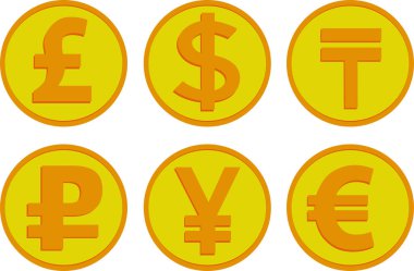 para birimi para simgeleri (dolar, euro, tenge, Rublesi, yen, yuan dizi)