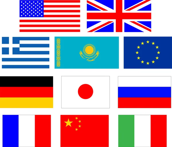 vektör set bayrakları (ABD, İngiltere, Yunanistan, Kazakistan, Avrupa Birliği, Almanya, Japonya, Rusya, Fransa, Çin, İtalya)