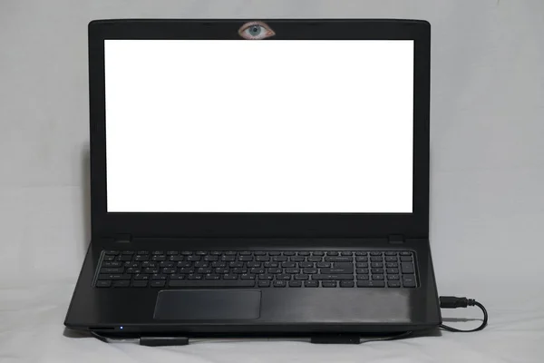 Laptop Met Gaten Plaats Van Een Webcam Wit Scherm Mockup — Stockfoto