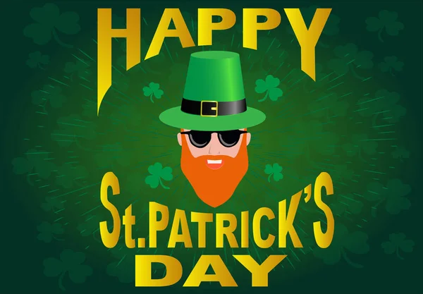 Carte postale de la Saint-Patrick avec la tête d'un lutin — Image vectorielle