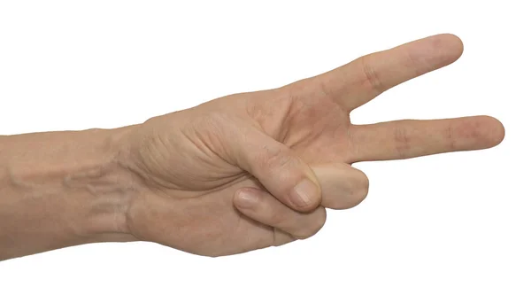 显示两个手指的手势 手在手掌里面转动 手在白色背景上 — 图库照片