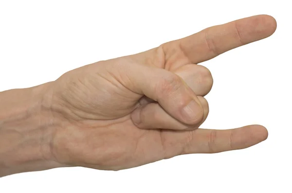 Χειρονομία Που Δείχνει Την Πινακίδα Αίγα Χέρι Λευκό Φόντο Απομόνωση — Φωτογραφία Αρχείου