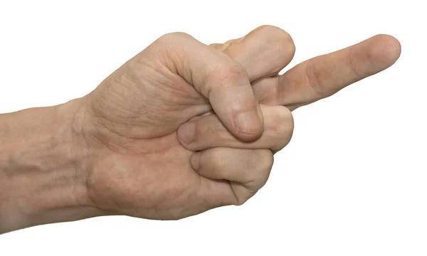 Χέρι Χειρονομία Δείχνει Μεσαίο Δάχτυλο Χέρι Λευκό Φόντο Απομόνωση — Φωτογραφία Αρχείου