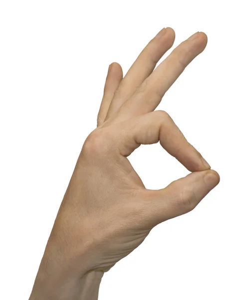 Hand Gesture Showing Sign Hand White Background Isolate — Stock Photo, Image