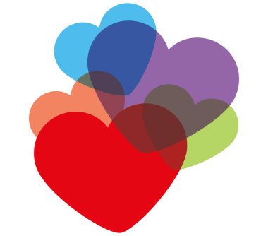 Kalp şeklinde renkli balonlardan oluşan bir grup.