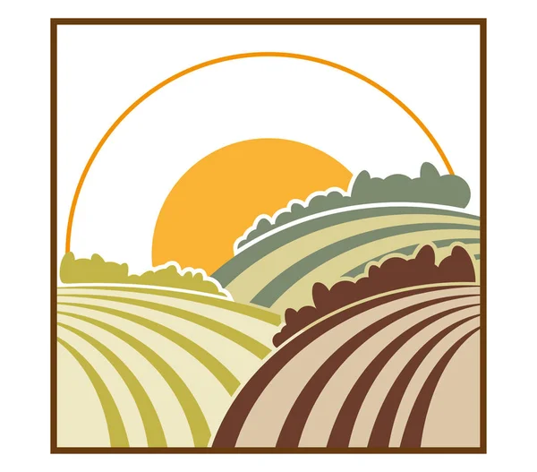 Paisaje Rural Con Sol Poniente — Vector de stock