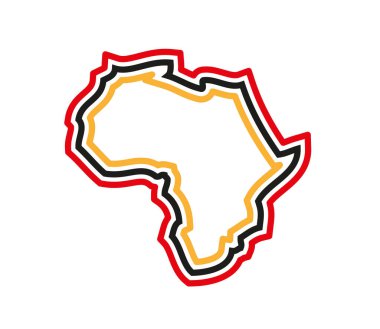 Afrika kıtasının şekli sarı siyah ve kırmızı çizgilerle özetlenmiştir.