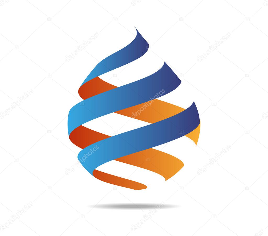 A drop made of three ribbons in blue and orange