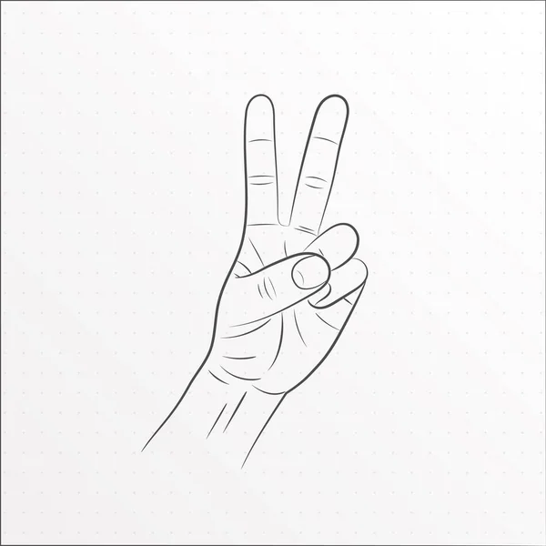 Hand Gesture Peace Sign Line Art Vector Illustration White Background — Stock Vector