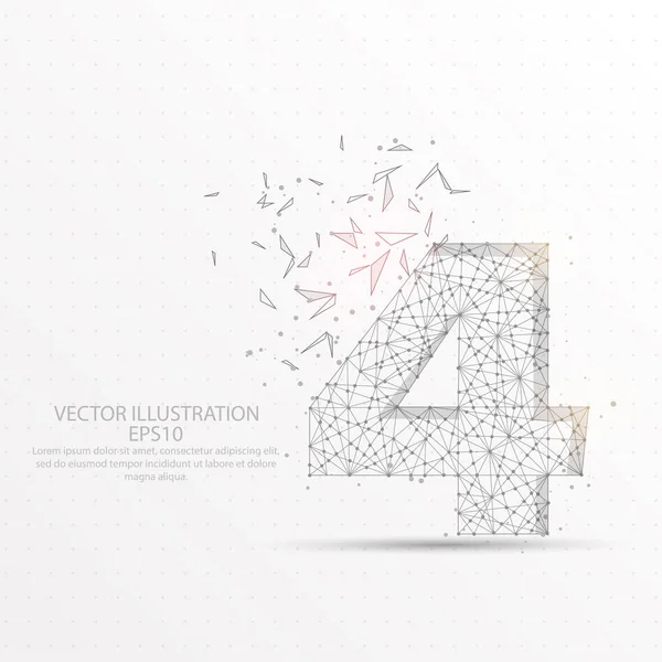 Numero Quattro Punto Linea Astratta Mash Composizione Digitalmente Disegnato Forma — Vettoriale Stock
