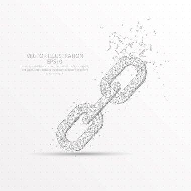 Demir zincir bağlantı işaret noktası, soyut kafes bir bölümü üçgen şekli satır ve dijital olarak çizilmiş kompozisyon yıldızlı gökyüzü veya kırık şeklinde alan ve nokta düşük poli tel çerçeve dağınık.