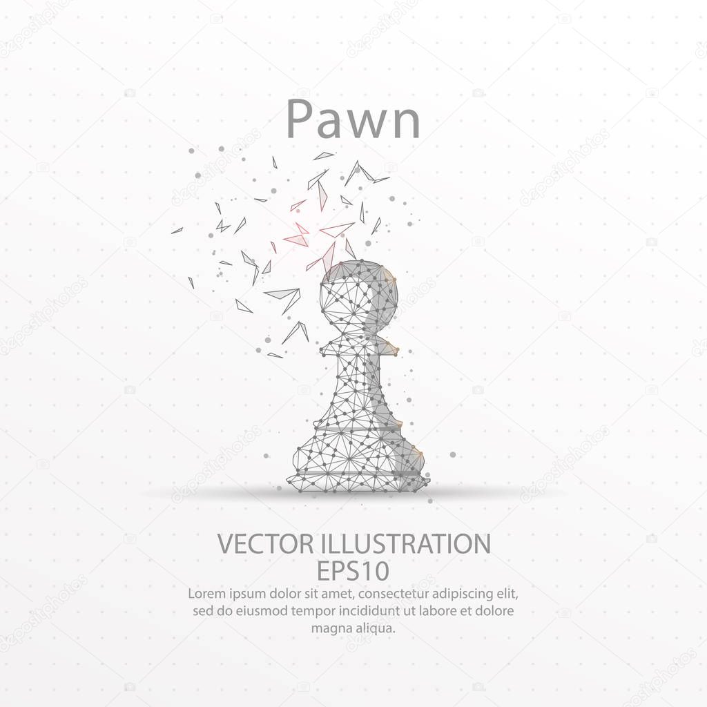 Chess pawn abstract mesh line and composition digitally drawn starry sky or space in the form of broken a part triangle shape and scattered dots low poly wire frame.